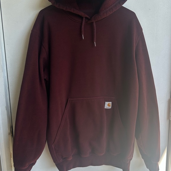 Carhartt Men's Burgundy Hoodie with Orange Logo - Picture 2 of 5